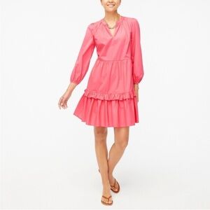 NWT J. Crew Poplin Tiered Ruffle Mini Dress Preppy Coal Pink XS